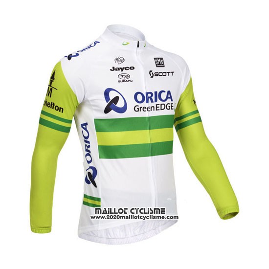 2013 Maillot Ciclismo Orica GreenEDGE Blanc et Vert Manches Longues et Cuissard
